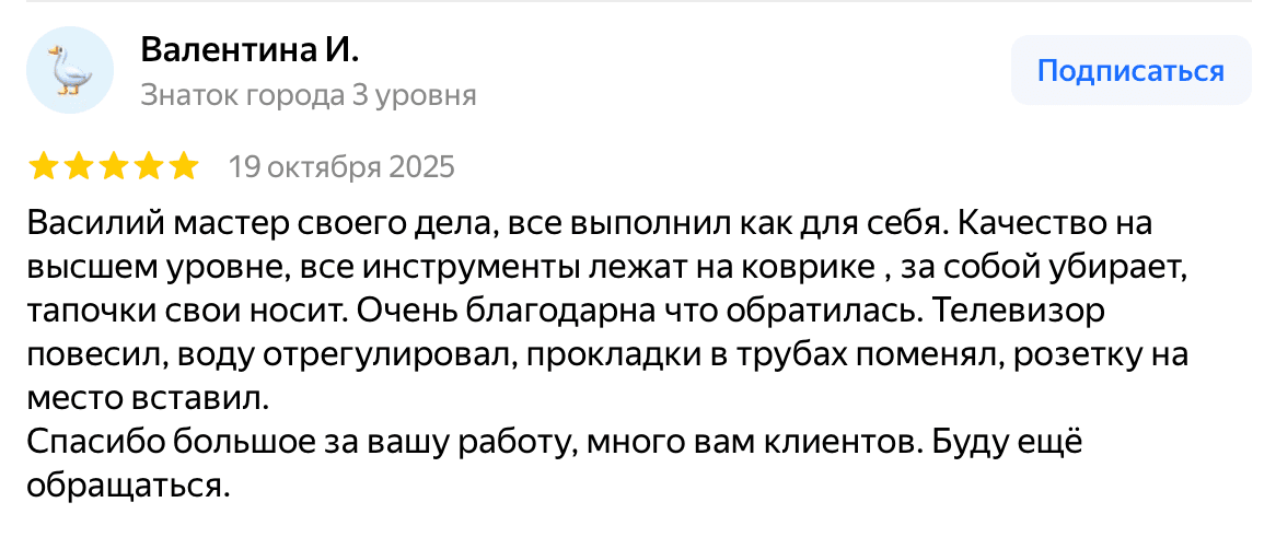 Отзыв Валентина И. — скриншот Яндекс.Карт